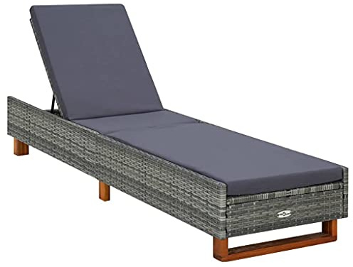 Owoxanthellate Adjustable Outdoor Lounge Chair 21.7x78.7x28.5, Grey PE Rattan Chaise Lounger with Cushion, Modern Sun Lounger for Garden, Pool, Patio and Terrace