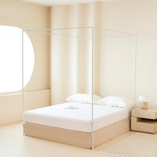Potaosey Telaio per letto a baldacchino, bianco, 150 x 200 x 200 cm (larghezza x altezza 200 cm, quattro poster, telaio per letto ad angolo, telaio per un letto ristrutturato per la casa (bianco