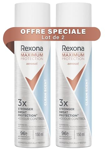REXONA Maximum Protection Déodorant Femme Spray Clean Scent 2x150 ml