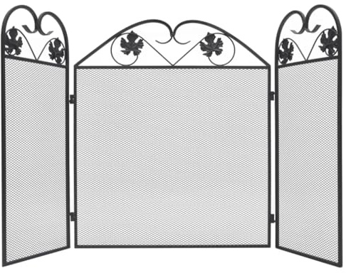 sephironlbb Lot de 3 grilles anti-étincelles en fer noir avec design pliable, 102 x 61 cm, autoportante comme grille de cheminée et protection de four, bordure de cheminée résistante à la chaleur pour
