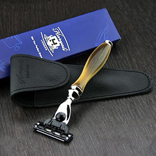 Men's Shaving Razor Triple Edge Cartridge Compatible Razor with Horn Replica Handle | Men's Shaving & Grooming Essentials | Gift for Him