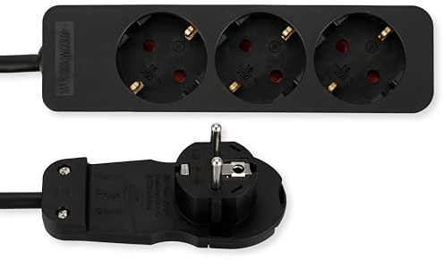 REV Steckdosenleiste SMART - Mehrfachsteckdose 3-Fach mit Flachstecker - ideal für die Verwendung hinter Möbel, Kabel 2m, max. 3680W, schwarz