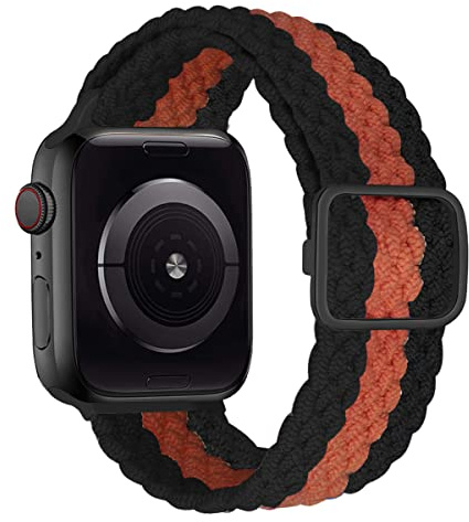 MroTech Nylon Loop kompatibelt med Apple Watch, armband, nylonband, elastiskt, sport, flätat klockarmband, ersättningsband för iWatch serie 8/7/6/5/4/3/2/1/SE-band, 42 mm/44 mm/45 mm/49 mm, svart/orange/svart