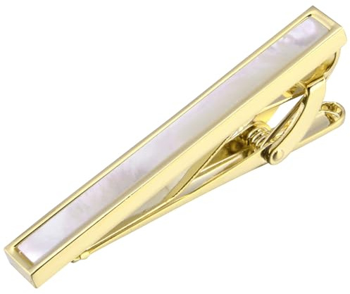 Jonwo Mother of Pearl Men's Tie Clip With Presentation Box Tie Bar for Gentleman Regular Necktie Tie Pin for Daily Business Anniversary Wedding Occasions (14K Gold Plated Tie Clip)