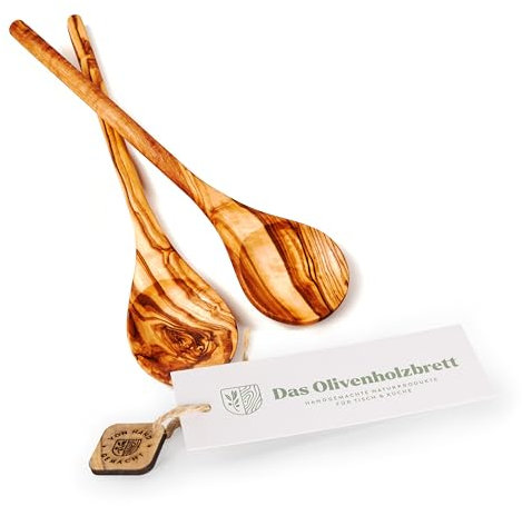 DAS OLIVENHOLZBRETT / Juego de 2 cucharas de cocina de madera de olivo / 2 cucharas de cocina de madera de olivo con cabeza redonda y mango redondo/cuchara de madera/cuchara de cocina de madera / 30
