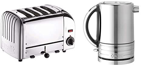 Dualit 40352 Classic 4 Slice Vario Toaster - Stainless steel, hand built in the UK, Silver & 72926 Architect Kettle | 1.5 Litre 2.3 KW Stainless Steel Kettle With Grey Trim