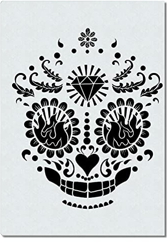 Herterich Products Stencil per aerografo Sugar Skull, stencil per tatuaggi e graffiti