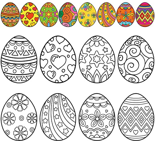 TaoBary 80 Pcs Easter Coloring Crafts Kits Color Your Own Easter Egg Art Basket Stuffer Gifts for Home Family Draw Paint Activities Party Supplies, 8 Styles