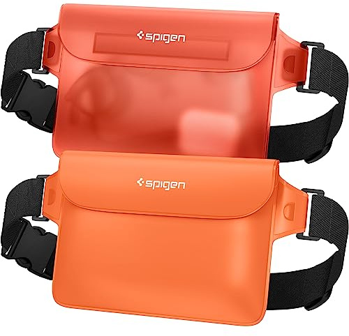 Spigen A620 [Pack de 2] IPX8 Riñonera Impermeable Ajustable | Naranja Atardecer, Funda Estanca Natación y Viaje, Correa Larga Ajustable, Gran Capacidad IPX8, iPhone y Samsung