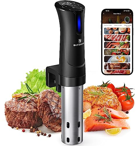 BLITZHOME Sous Vide Machine, WiFi APP Included, 1100W Sous Vide Cooker with Accurate Temperature & Timer, Ultra Quiet Stainless Precision Immersion Circulator Device, Kitchen Gadgets with Recipes