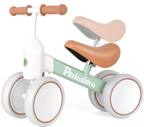 PerKidern Baby Balance Bike for 1-3 Year Old Boys Girls, 12-36 Month Toddler Balance Bike, 4 Wheels Baby Bike Toddler First Birthday Gifts (Green)