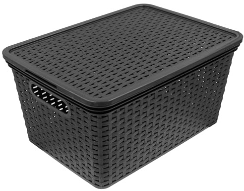 HRB Aufbewahrungsbox Lagerbox Box Korb in Rattan-Optik, 15 Liter, 39x28x18 cm Kiste Modern (1 Stück, Anthrazit mit Deckel)