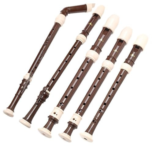 NeuneL Barockblockflöjt 5 set, superdiskant/tenor/alt/tenor/basset, retrostil, lämplig for nybörjare och proffs att spela, gratis förvaringsväska och rengöringsverktyg