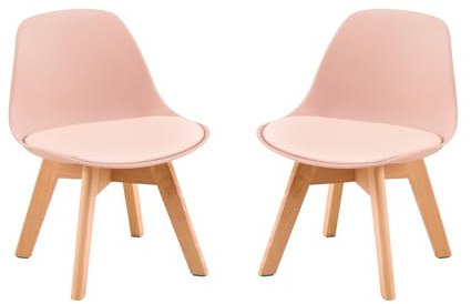 LuxNook 2er Set Kinderstühle mit Holzbeinen, Stabile Kinderstühle mit Rückenlehne für Kinderzimmer, 1-6 Jahre Kinder, PP+PU (Rosa)
