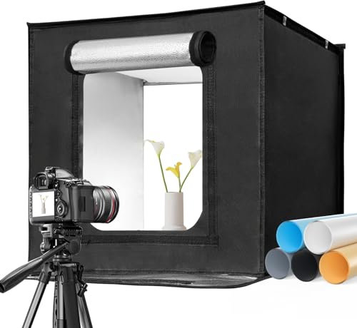 EMART Caja de Luz para Fotografía 50x50cm, Focos de 3 Colores y 5 Fondos de Productos para Alimentos, Joyas, Fotográfico de Estudio