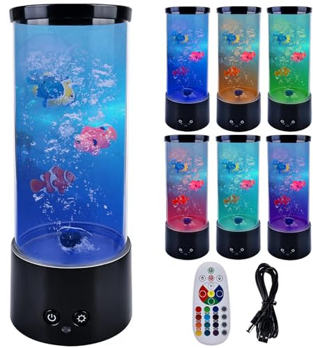 Vegena Lavalampe, Aquarium Lampe, Blasenlichtlampe mit Fisch Aquarium Nachtlicht, Lavalampe LED mit Fernbedienung, 16 Farben und 4 Modi, RGB-Licht für Kinder Erwachsene Dekoration für Zuhause Büro (A)