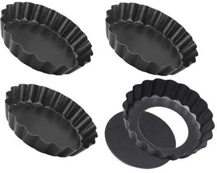 KBCYRT 4pcs Mini Tart Tins, 4 Inch Tart Tin, Quiche Tin, Quiche Tins with Loose Base, Mini Cheesecake Moulds, Flan Case, Mini Cake Tins, Quiche Dish, Suit for Baking and Cooking