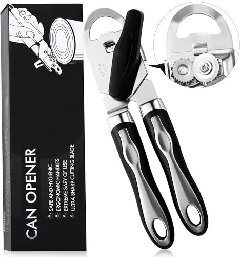 WUFANC Dosenöffner Manuell, 3 In 1 Edelstahl Büchsenöffner mit Rutschfestem Griff und Ergonomische Knauf, Dosen leicht öffnen, Dosenöffner Ohne Scharfe Kanten, Ein Idealer Flaschenöffner für Senioren