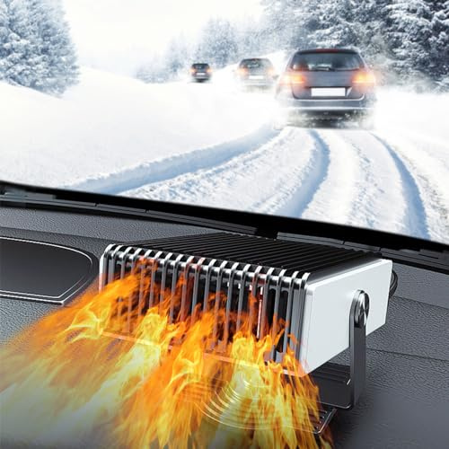 Riloer 12V riscaldatore per auto,150-300 W,ventilatore portatile,sbrinatore per parabrezza con maniglia e accendisigari,riscaldatori per auto bianchi per l'inverno
