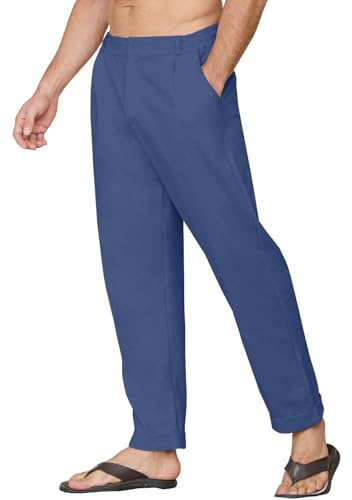 CheChury Pantalones Lino Hombre Verano Pantalones Largos con Bolsillos Casual Pantalones Anchos Pierna Estrecha Cintura Elástica Pantalón Lino Algodón Playa Pantalón Verano Hombre para Vacaciones