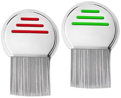 CULEB 2 Stück Läusekamm Kinder,Professional Läusekamm Für Läuse und Nissen,Effektiver Läusekamm Nissenkamm,Edelstahl Nissenkamm Extra Fein Langlebig und Leicht zu Reinigen(Rot,Grün)