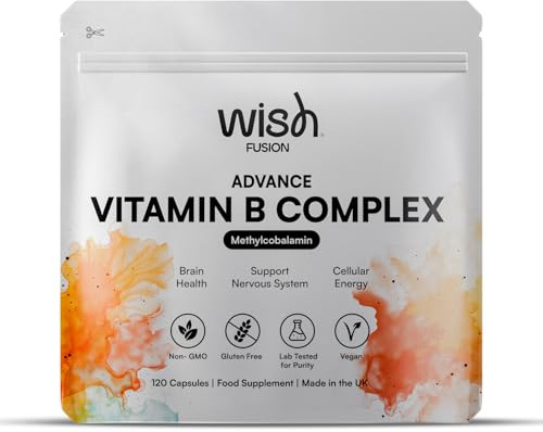Wish Fusion Vitamin B Complex ‑ All Vitamin B (B1-B2-B3-B5-B6 Biotin, Folic Acid Methylcobalamin B12) for Brain Health, Nervous System & Energy Support– B Complex High Strength 120 Capsules