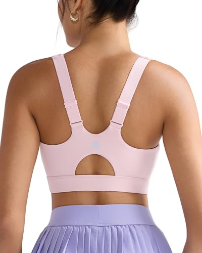 RUNNING GIRL Sports Bras for Women High Support,Adjustable Racerback Molded Cup Sports Bra Yoga Athletic Workout Bra, Pink, M