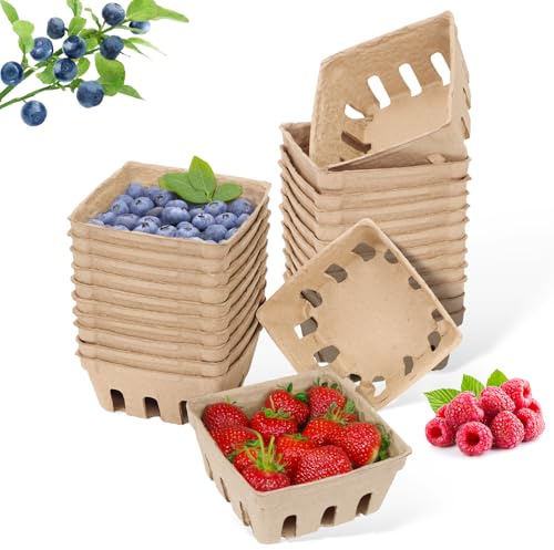 piopiocoing 50 Pack Mini Natural Pulp Fiber Berry Basket