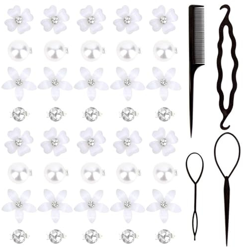 40 Piezas De Aguja Para El Cabello De Las Flores Y 4 Piezas De Horquilla, Mini Aguja De Cabello Dulce, Accesorios Para El Cabello Nupcial, Decoraciones De Fin De Cabello.