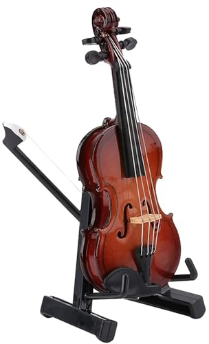 Mini violín de madera RuiJOTWAT de 7 cm con soporte para decoración del hogar.