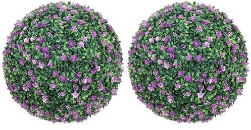 HOMCOM Juego de 2 bolas de topiario artificiales con flores de camelia, bolas de boj de imitación de 40 cm, decoración colgante para el hogar, interior, exterior, color morado
