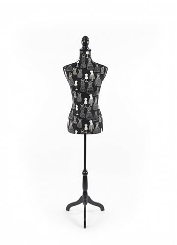 Relaxdays manichino da Sarto Donna, Taglia 36/38, Regolabile 130–167 cm, Supporto in Legno, Nero/Crema