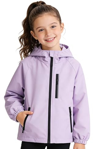JinBei Blouson Fille Garçon Veste à Capuche Imperméable Manteau, 5-13 Ans | Léger, Coupe-vent, avec Bandes Réfléchissantes et Poches Zippées, Enfant, pour Printemps, Automne, Voyage, Scolaire, Sport