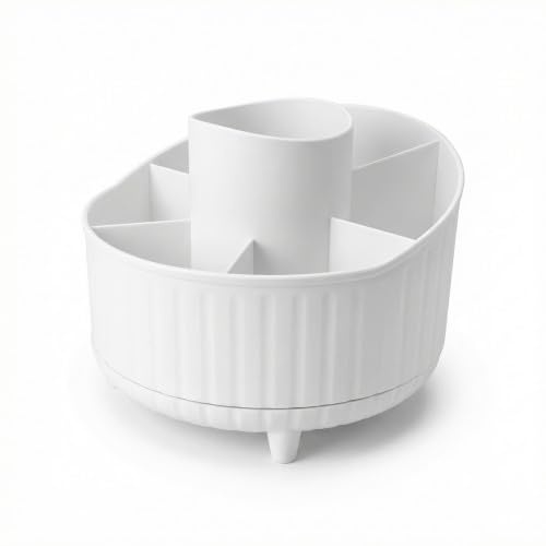 360° Drehbar Make Up Organizer, Pinselhalter Kosmetik Organizer mit 7 Fächern, Aesthetic Schminktisch Organizers für Pinsel, Lippenstift, Hautpflege, Kosmetikaufbewahrung für Badezimmer, Schlafzimmer