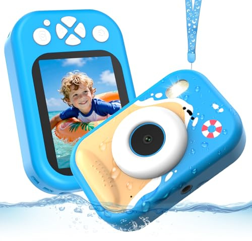 Ukuu Cámara Fotos Infantil, 48MP HD 1080P Cámara Acuática para Niños con Pantalla de 2,4 Pulgadas + SD 32GB Ideal para Deportes Acuáticos, Natación y Playas (Azul)