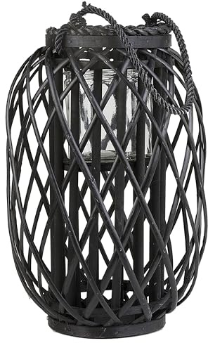 Linterna Decorativa de Madera Negra 40 cm Adorno Farol candelero Mauritius