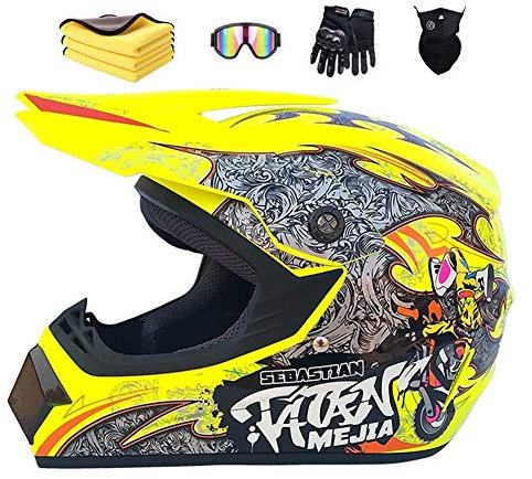 Wbeiba Casque Moto Cross,Motocross Casques & Gants & Goggles D. O. T Standard Enfants Quad Bike VTT Go Karting Casque (yellow,S:52-56cm)