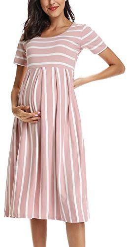 Love2Mi Vestido de maternidad de manga corta para mujer, casual, vestido midi embarazada