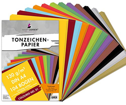 MarpaJansen Tonzeichenpapier, 12 Farben, DIN A4, 104 Blatt, 130 g/qm