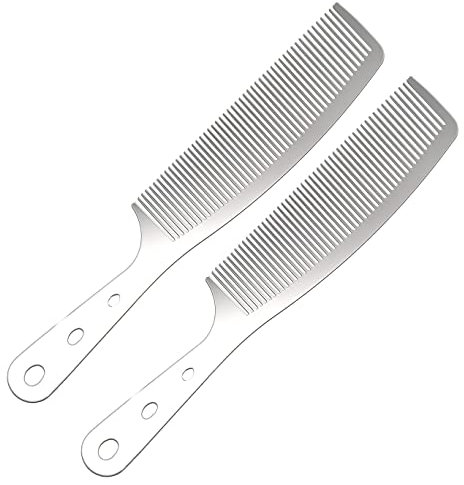 2pcs Metal Anti Static Barber Combs Stainless Steel Hair Comb Cutting Comb set Hair Styling Hairdressing Comb for Men Women Salon (2pcs handle Rake Comb)