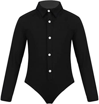 MSemis Kinder Jungen Hemdbody Tanzbody Langarm Bodysui Latin Leotard Tanz Trikot Tanzkostüme Dancewear Schwarz 146-152