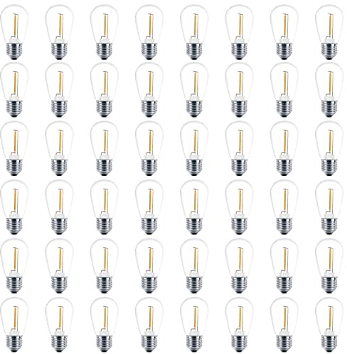 FIDEBEY Meconard - Set di 48 lampadine a LED S14, 1 Watt, per luci di sting esterni, E26, colore bianco caldo, 2200 K, non dimmerabili