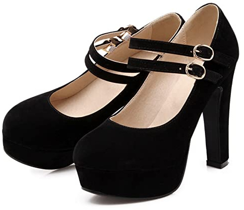 EXECAB Scarpe da Donna con Tacchi Alti in Pelle Scamosciata e Tacco Alto Cinturino alla Caviglia Piattaforma con Punta Tonda Scarpe Jane Scarpe Eleganti da Ufficio per Feste,Nero,36