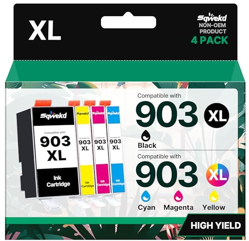 Sqwekd 903 XL Cartuccia di Inchiostro Compatibile Per HP 903 903XL per HP OfficeJet 6950 6960 per OfficeJet Pro 6960 OfficeJet Pro 6970 All-in-One Stampante (Nero, Ciano, Giallo, Magenta, 4-Pack)