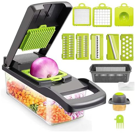 Mandolina Verdura 15 in 1 Multifunzione con 7 Lame per Aglio, Cavolo, Carote, Patate, Pomodori