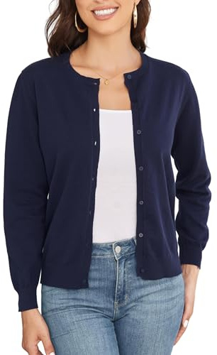 BERESIA Chaqueta De Punto Clásica para Mujer con Cuello Redondo, Botones Y Mangas Largas, Suéter De Punto Suave