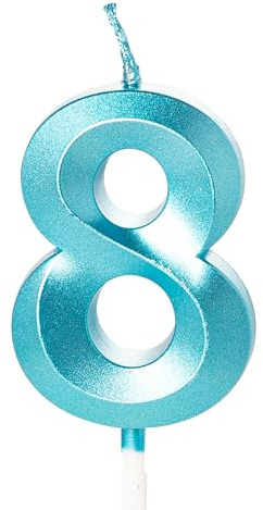 Vela azul del número 8 para pastel, vela azul de 8 cumpleaños para decoración de tartas