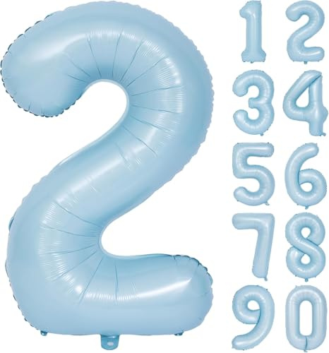 Blau Luftballon 2 Matte Blau Nummer 2 Folienballon Hell Blau 2 Ballons 40 Zoll Mylar Helium Ballon für Geburtstag Party Dekorationen Mädchen Jungen Baby Dusche Hochzeit Jahrestag Deko (Nummer 2)
