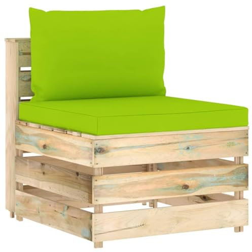 ShGaxin Modulares Mittelsofa mit Kissen, Lounge Sofa Outdoor, Garten Loungemöbel, Gartensofa, Loungesofa, Gartenlounge, Balkon Set Möbel, Grün Imprägniertes Holz
