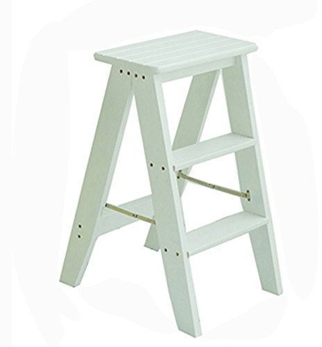 erkebspm Taburete Plegable de Madera Maciza, Taburete para el hogar, Escalera multifunción de 3 escalones, Escalera móvil para Interiores (Color: Blanco)